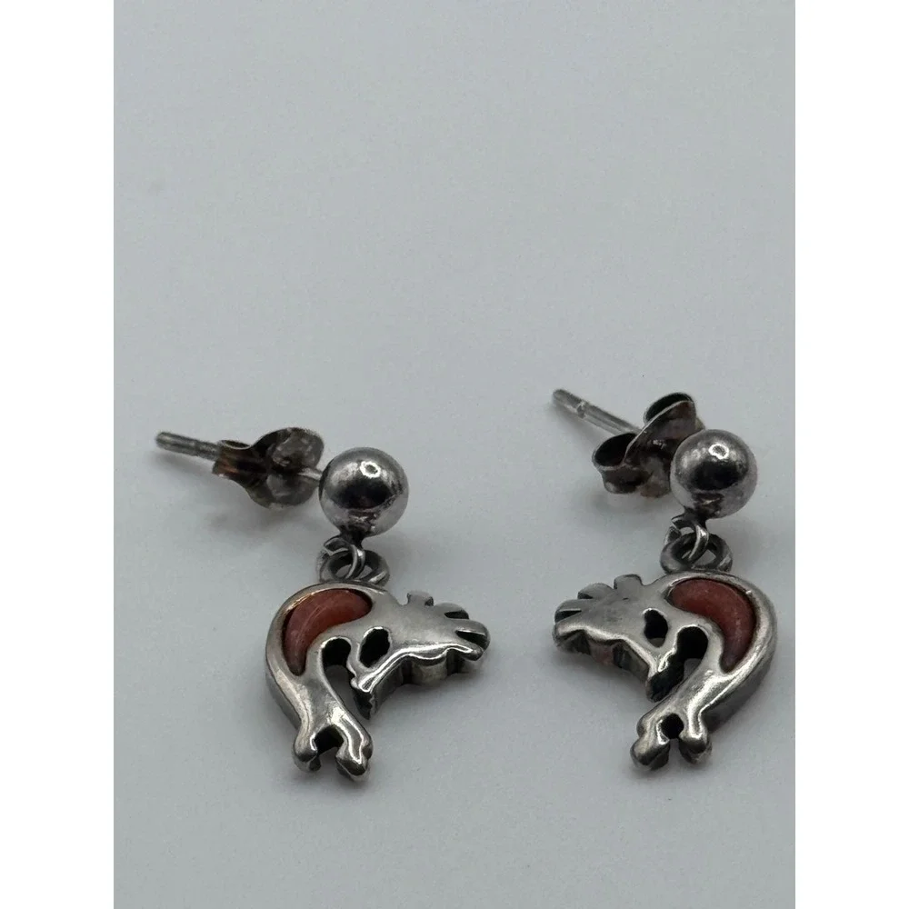 Small Shubes Dakota West Sterling Silver Kokopelli Earrings Southwestern